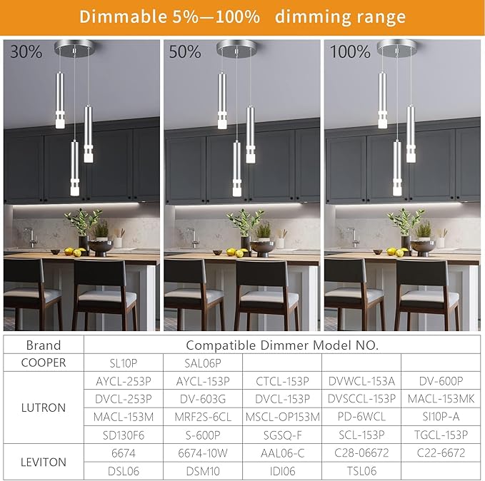 Modern Pendant Light Kitchen Fixture Dimmable LED Chrome Mini Pendant Lighting fo Kitchen Island Bedroom Bedside Table Small Pendant Lights (3-Light)