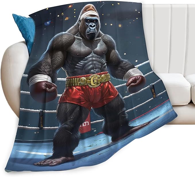 Tijuboni Gorilla Boxing Throw Blanket Funny Boxing Gifts for Men Women Boys Girls Kids Adults Soft Flannel Fleece Blanket for Couch Sofa Bed Home Decor 50"x60"