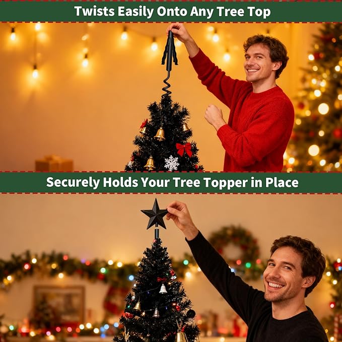 Christmas Tree Topper Holder -Universal Twist On Tree Topper Stabilizer Xmas Tree Topper Support Adjustable Secure Attachment for Star Angel Snowflake Ornaments Fit Most Christmas Trees & Topper Bases