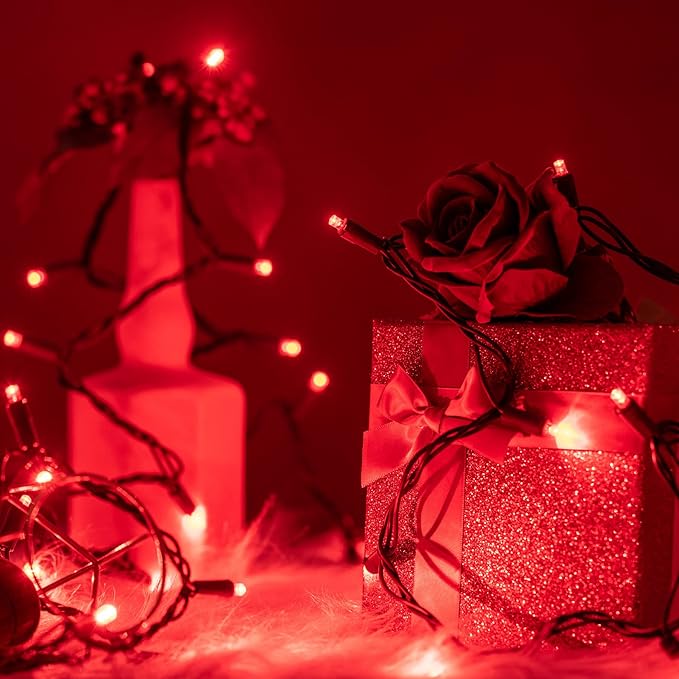 YULETIME 200 Red Wide Angle LED Christmas Lights, 66 Feet Green Wire UL Certified 5mm Holiday String Light Set (Red)