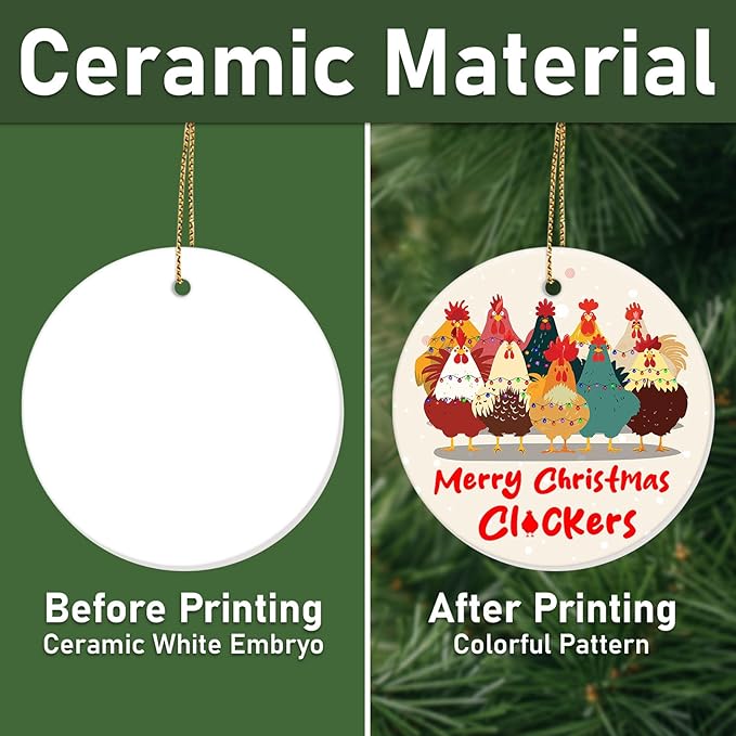 Funny Chicken Ornament 2025 – Ceramic Merry Christmas Flockers Xmas Hanging Farmhouse Hen Rooster Holiday Tree Decoration Gift
