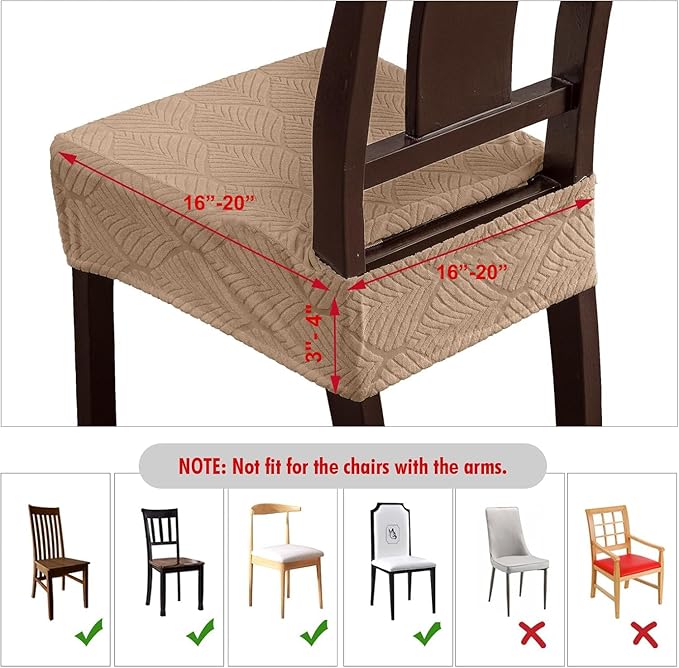 Removable and Washable Seat Covers for Dining Room Chairs Set of 2 - Waterproof Stretch Chair Seat Slipcovers, No Back Covers