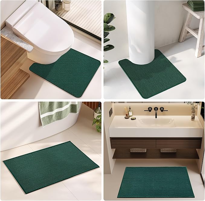 Bathroom Rugs Non Slip Washable, Super Absorbent Thin Bath Mat Quick Dry Low Pile Bathroom Rug, Dark Green 24"x36"