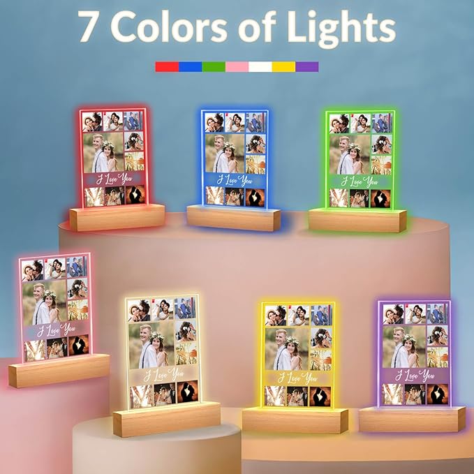 Custom Picture Frame with Photo, Personalized Photo Frame with Night Light, Customized Picture Frames, Christmas Anniversary Couple Gifts for Women Men Her Him Girlfriend Boyfriend
