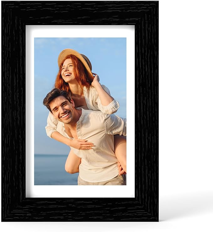 4x6 Picture Frame - 4 x 6 Photo Frame Made of Solid Oak Wood and Real Glass,Display Picture 3.5x5 with Mat or 4x6 Without Mat,4 by 6 Frames for Wall & Tabletop(Color Black)
