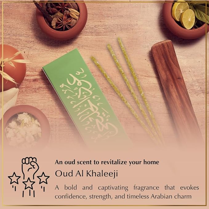 Oud Al Khaleeji Incense Sticks by Dukhni – Zesty Oudh Scent | Agarwood Arabian Charcoal Free Incense I 90 Long-Lasting Oud Sticks | Organic & Non Toxic I Relaxing Aroma for Home, Meditation, Prayer