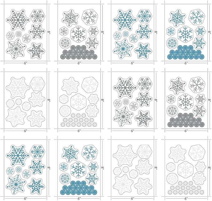 Paper Riot Co. Peel-and-Stick Assorted Snowflake Frozen Theme Holiday Vinyl Wall Decal Set, 186 Count