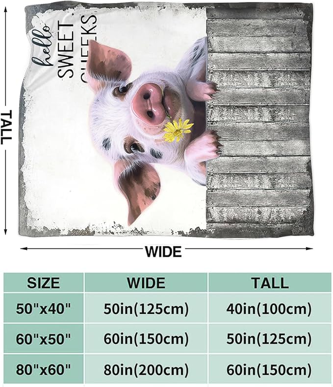 Tijuboni Funny Pig Throw Blanket Pig Gifts for Girls Boys Women Men Kids Adults Soft Flannel Fleece Blanket for Couch Sofa Bed Home Decor 50"x60"