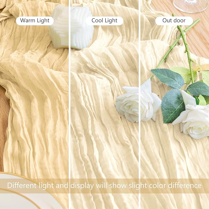 3PCS Table Runner Cheesecloth 10FT Beige Boho Gauze Cheese Cloth Rustic Sheer Table Runners for Wedding Bridal Baby Shower Party Decoration