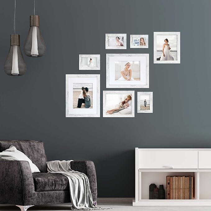 iRahmen 8.5x11 Picture Frame Set of 4, Distressed White Certificate Frame with Real Glass, Wood Photo Frames 8.5 by 11 Diploma Document for Wall Hanging and Tabletop Display