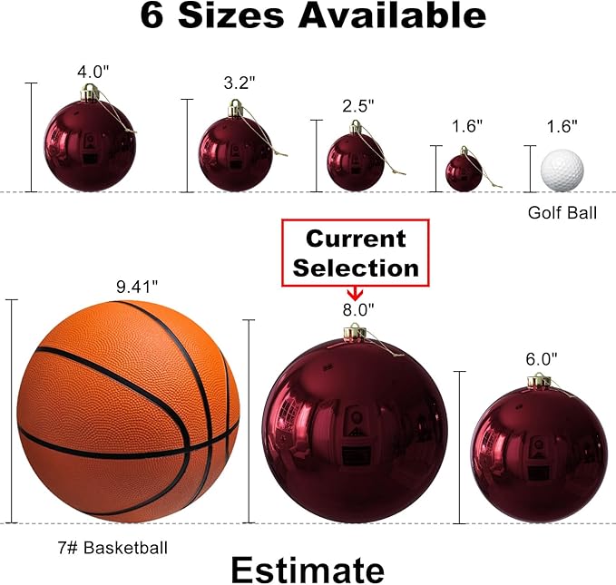 Maroon 8.0" Extra Large Christmas Ornaments - Christmas Tree Decoration Balls Shatterproof Hanging Shiny Balls for Birthday Holiday Wedding Decorations Set of 2pcs