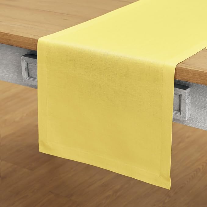 Solino Home Linen Table Runner 72 Inches Long - 100% Pure Linen Sunshine Yellow Dining Table Runner 14 x 72 Inch for Spring, Easter - Fete