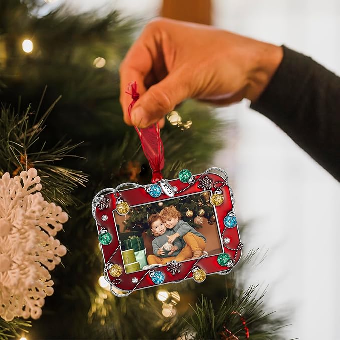 Christmas Tree Hanging Ornaments 2.5 inch Picture Frame Photo Pendant Decoration (Rectangle-Red-25)