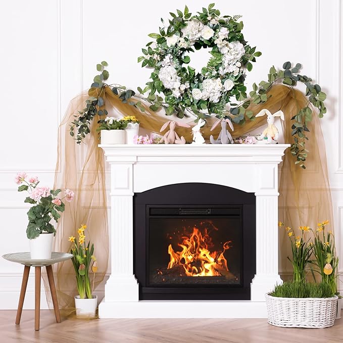 24 Inch Spring Summer Wreaths for Front Door, Spring Wreath,Summer Door Wreaths Outside,Large Floral Flowers Wreath with White Hydrangea for All Seasons Indoor Outdoor Home Decor