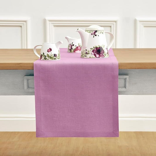 Solino Home Linen Violet Table Runner 90 Inches Long - 100% Pure Linen Dining Table Runner 14 x 90 Inch for Spring, Easter, Valentines - Fete