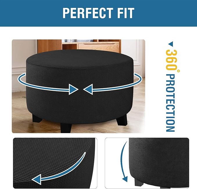 H.VERSAILTEX Ottoman Cover Stretch Ottoman Slipcover Round Ottoman Storage Cover Folding Stool Covers Furniture Protector Cover for Footrest Ottoman Fit Dia 30" - 41", Black
