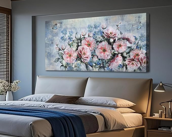Acocifi Florals Wall Art Peonys Painting for Living Room Pink Flower Picture,Large Canvas Art Wall Decor Textured Artwork for Bedroom Dining Room Farmhouse Home Decor 48"x24"