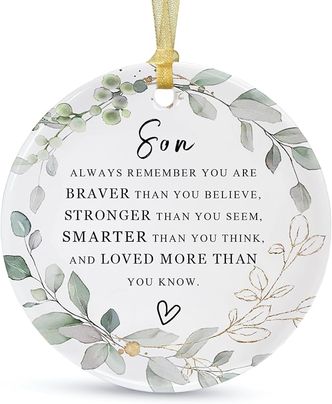 SIABERTERL Christmas Ornament 2025, Christmas Souvenir for Son from mom and dad, Best Gift to Express Love for Each Other, Ceramic Christmas Tree Ornament with Gift Box.