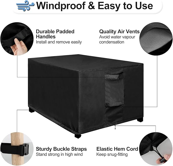 OutdoorLines Outdoor Waterproof Patio Ottoman Covers - Rectangle UV-Proof Patio Side Table Cover Windproof Heavy-Duty Furniture Covering Protector 48L x 25W x 18H Inch, Black