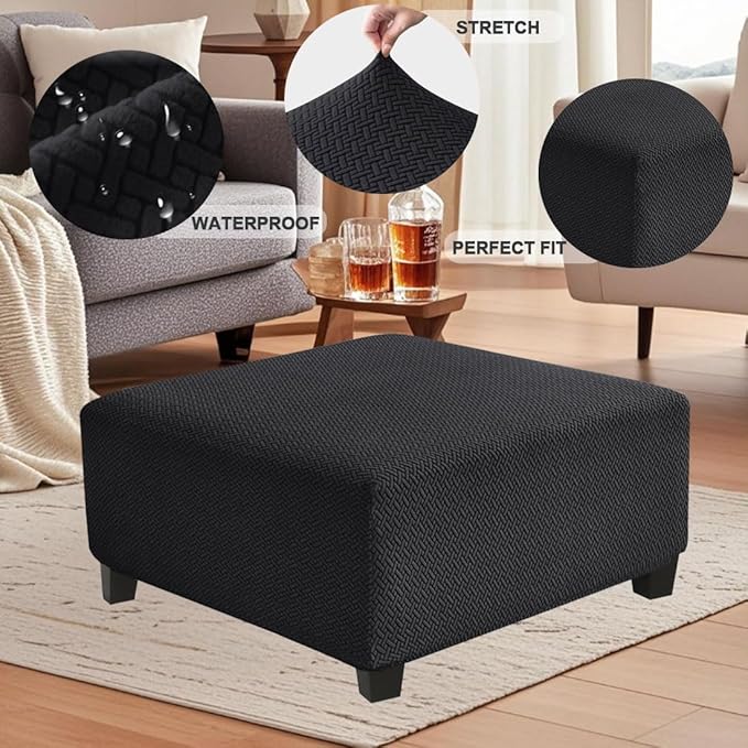 Levoberg Waterproof Square Ottoman Cover Large Square Folding Storage Ottoman Bench Slipcovers Footrest Stool Covers Oversized Ottoman Coffee Table Covers Cube with Elastic Bottom M Black