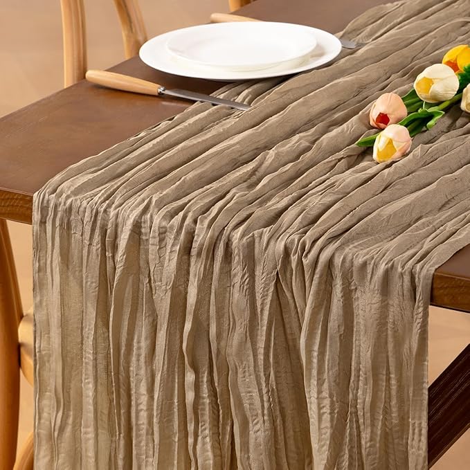 Nude Cheesecloth Table Runner 1pcs Boho Gauze Spring Table Runner 22×120 inch 10FT Table Decor for Home Farmhouse Wedding Baby Shower Birthday Party Ceremony