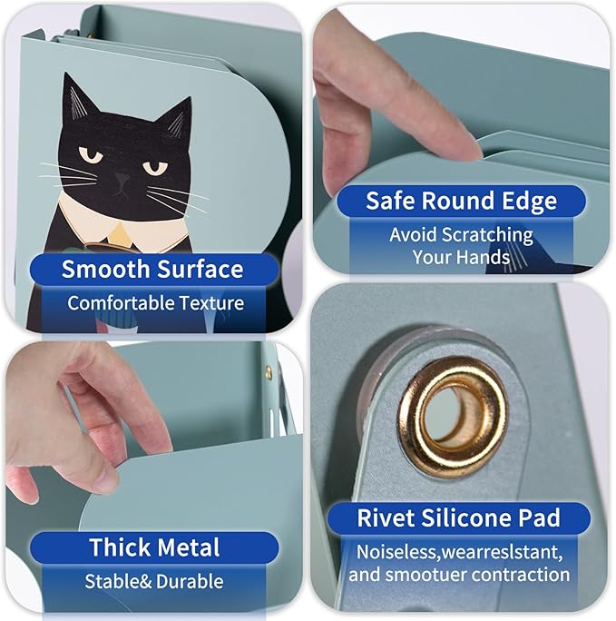 Cat Bookends, Adjustable Metal Book Ends for Shelves Decorative Unique Design for Heavy Books, Non-Skid Book Holder for Home Housewarming Cooking Lover Gifts (Cat)