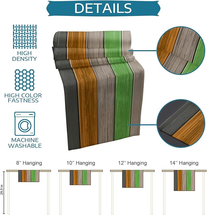Farmhouse Cotton Linen Table Runner Extra Long 108 inches- Urbane Bronze Retro Rustic Barn Wood Texture Ombre Brown Orange Green Non-Slip Rectangle Settings Decor for Kitchen Home Dining Holiday
