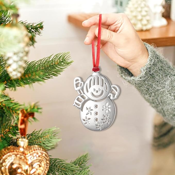 Silver Snowman Christmas Tree Ornament Set - Metal Snowman Hanging Ornament for Xmas Tree - Holiday Keepsake