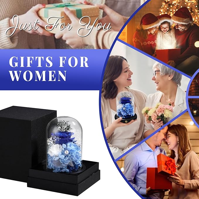 FIACO Preserved Flowers Rose Gifts for Women, Birthday Gifts Eternal Rose in Glass Dome Long-Lasting Real Forever Flowers Gifts for Mom Grandma Wife Girlfriend