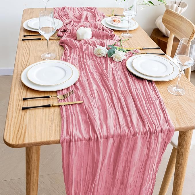 Wokceer Cheesecloth Table Runner 6Pack 10FT Dusty Rose Boho Gauze Cheese Cloth Table Runner for Party Long Rustic Sheer Table Runners for Baby Bridal Shower Wedding Easter Table Decor