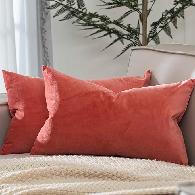 JUSPURBET 24x16 Inch Coral Pillow Cover Set of 2 Decorative Soft Lumbar Velvet Throw Pillow Cases for Couch Bedroom Hypoallergenic with Hidden Zipper Fade Resistant