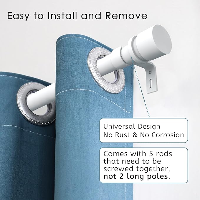 Curtain Rods for Windows 16 to 88 Inches Adjustable Length 1 Inch Diameter Window Curtain Rod with Aluminium End Cap, White