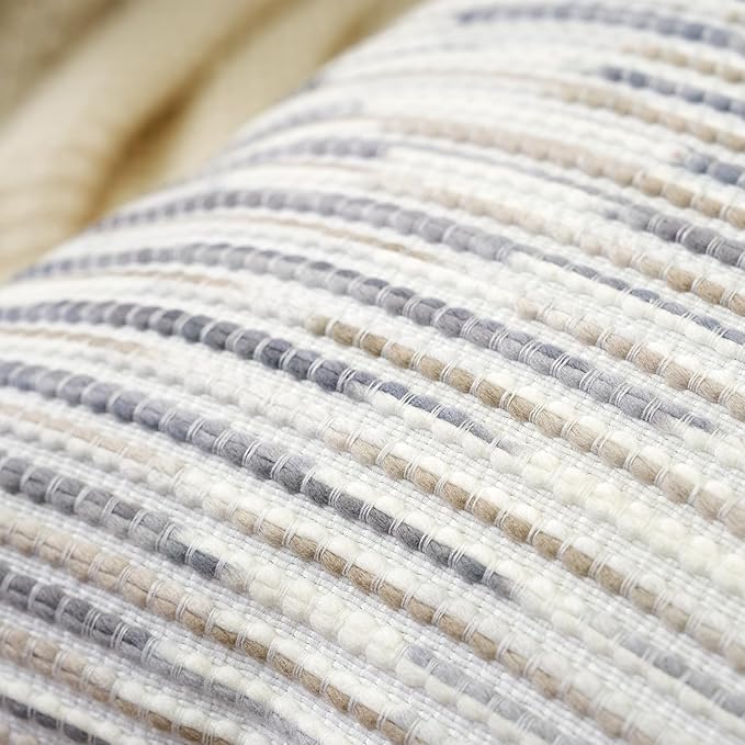 Aeckself Boho Striped Pillow Cover 24x24, Large Decorative Square Throw Pillow Cover Chenille Neutral Pillowcase for Couch Bedroom Living Room, Gray White