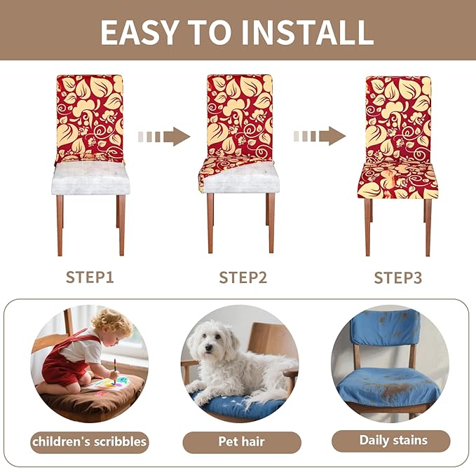 Stretch Dining Chair Covers Set of 6,Floral Print Chair Covers,Soft Removable Washable,Pet Friendly Furniture Protector,Universal Chair Slipcovers for Home, Kitchen,Ceremony Dining Room Seat