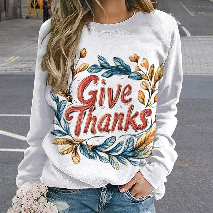 Thanksgiving Sweatshirt for Women Crewneck Pullover Casual Graphic Long Sleeve Shirts Sweater