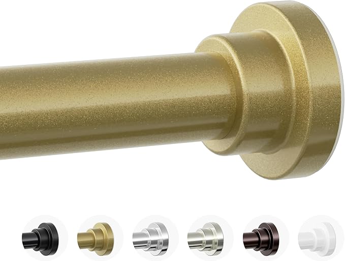 Shower Curtain Rod, 1" Diameter Heavy Duty Tension Shower Rod, Non Slip Adjustable 28-102 inch No Drilling Shower Curtain Rods Spring Tension For Bathroom, Shower Stall, No Rust, Chrome Gold