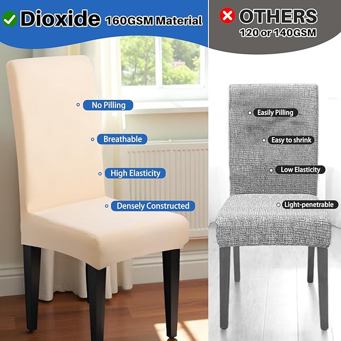 Dioxide High Stretch Chair Covers for Dining Chairs, Removable Washable Dining Chair Covers Set of 8, Soft Seat Covers Chairs Protectors for Home Kitchen Party Hotel Restaurant Banquet