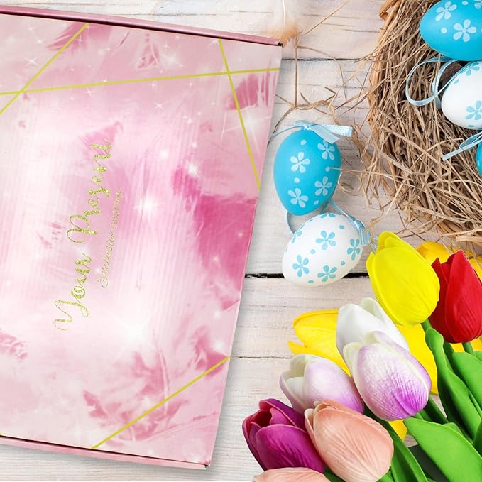 28pcs Multicolor Flowers Artificial Tulip Stems Real Feel PU Tulips for Easter Spring Wreath Wedding Bouquet Centerpiece Floral Arrangement Cemetery Table Décor 13" Tall