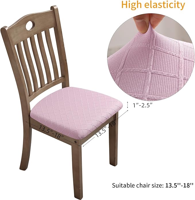 Fuloon Waterproof Seat Cushion Covers 4 PCS, Stretch Jacquard Chair Seat Covers Washable Dining Room Chair Slipcovers Removable Kitchen Cushion Protector (4, Waterproof-Pink)