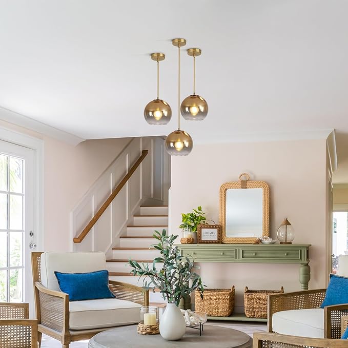 KCO Lighting Globe Pendant Lights Gradient Gold Glass Pendant Light Modern Kitchen Island Lighting Vintage Hanging Light Fixture Mid Century Hanging Lamp