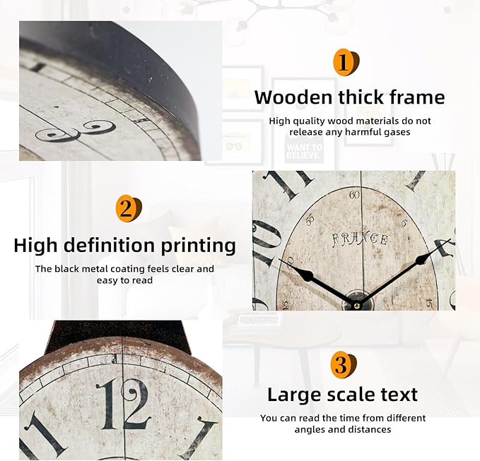 MODE HOME 29 Inch Oval Wall Clock for Living Room Decor, French Vintage Farmhouse Wall Clocks Decorative for Home, Large Wall Clock Battery Operated