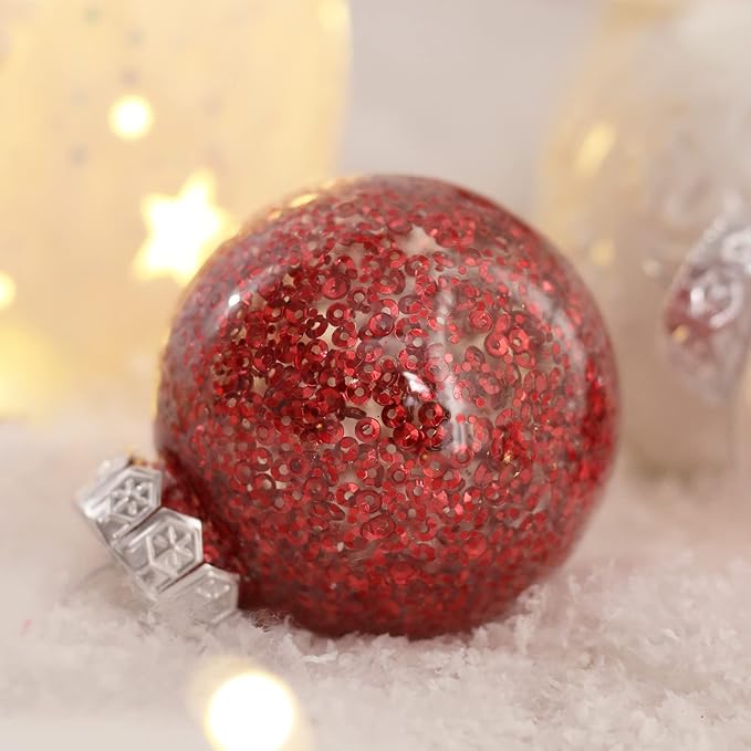Christmas Ornaments Set, 32Pcs Clear Plastic Shatterproof Christmas Ball Hanging Ornaments for Xmas Tree Decorations, for Indoor Home Thanksgiving Party Holiday Decor - Red.