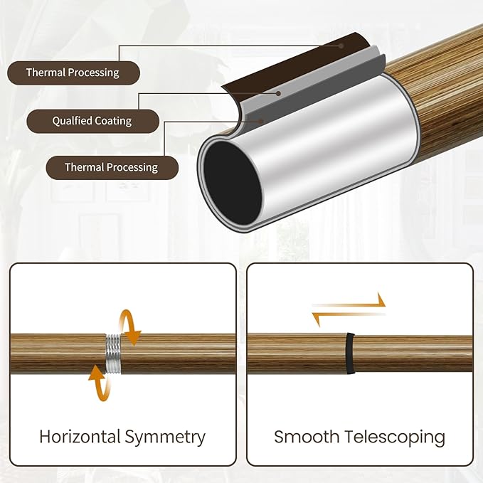 Wood Curtain Rods for windows 84 to 120 Inch(7-10ft): 1 Inch Adjustable Heavy Duty Curtain Rod,Netted Wood Grain Window Curtains Rods for Farmhouse,Living room, bedroom, kitchen, etc. Size:36-120"
