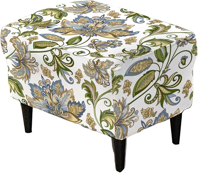 KRFOONN Stretch Ottoman Cover Slipcovers Rectangle Fit Length 55"-63" Footrest Stool Covers Printed Ottoman Cover for Foot Stool Furniture Protector with Non Slip Elastic Bottom, Color 18