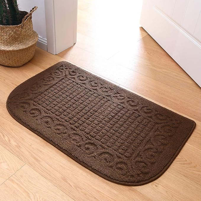 COSY HOMEER 32X20 Inch Anti Fatigue Kitchen Rug Mats are Made of 100% Polypropylene Half Round Rug Cushion Specialized in Anti Slippery and Machine Washable,Brown(3 pcs)