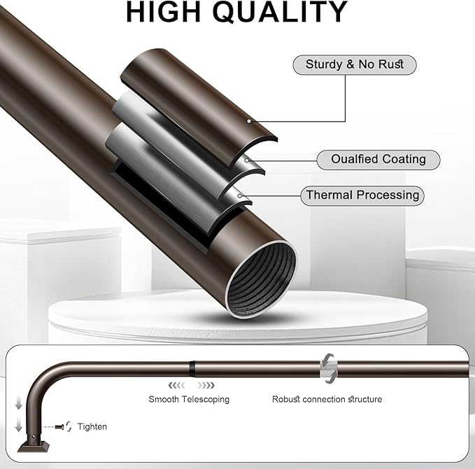 Bronze Curtain Rods, Heavy Duty Wrap Around Curtain Rod for Windows 66 to 120 Inch, Adjustable Decorative Blackout Drapery Pole, Modern Room Darkening Rod for Blackout Curtains, Brown
