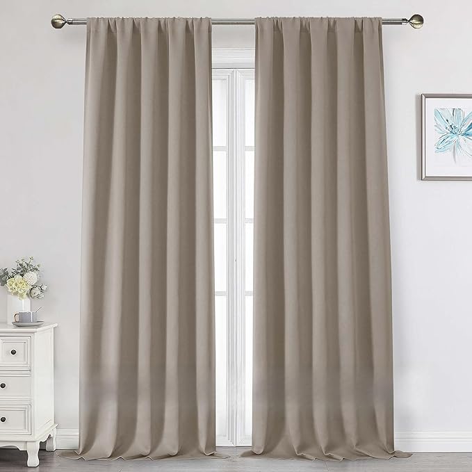 Stone Blackout Curtains for Bedroom Living Room 96 Inches Long 2 Panels, Soft Solid Room Darkening Thermal Insulated Window Treatments, Rod Pocket Curtain, 50" Wx96 L