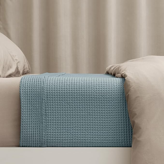 PHF 100% Cotton Waffle Weave Blanket King Size for Bed,Snag Proof Lightweight Breathable Moisture-Wicking Throw for Couch,Great for Layering in Cold Weather,Machine Washable,Home Decor Gift-Ocean