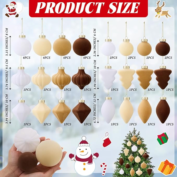 Syhood 40 Pcs Velvet Christmas Ornaments Set 3.15'' Flocked Christmas Tree Ball Ornaments Bulk Shatterproof Plastic Assorted Xmas Tree Decorations Cream Velvet Ball for Holiday Decor(Beige)