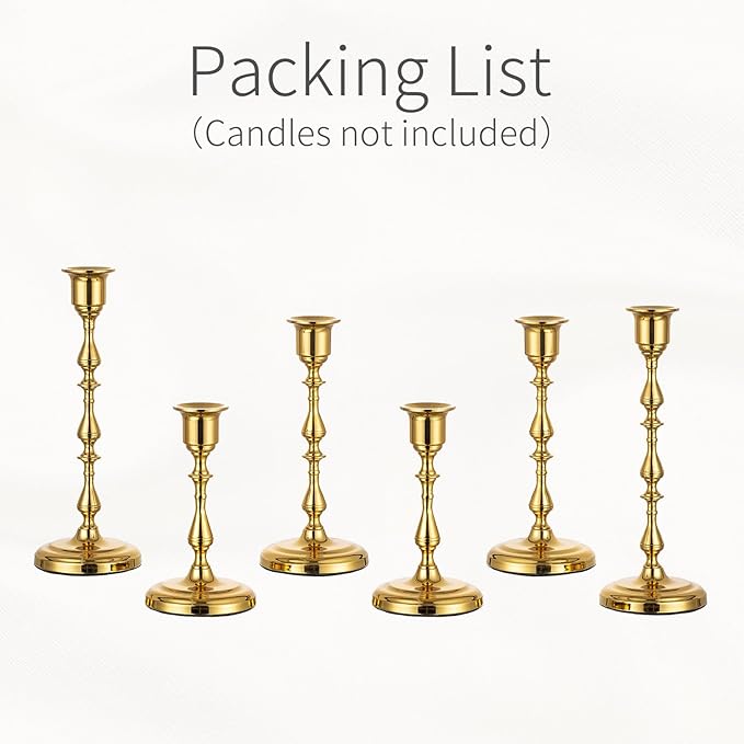 Brass Candlestick Holders Vintage: Gold Taper Candle Holder Metal Candle Sticks Holder Antique Decoration for Dinning Table Mantel Wedding Centerpieces Christmas Party Set of 6